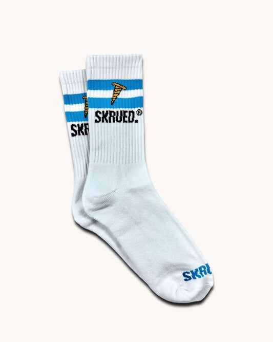 Retro Stripe Logo Socks - Neon Blue