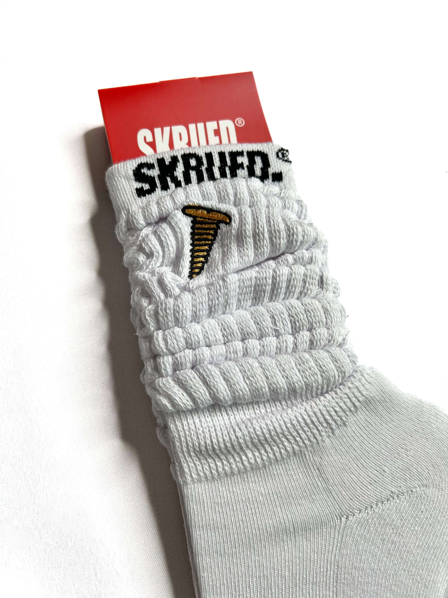 Embroidered Inspire Logo Slouch Socks - White