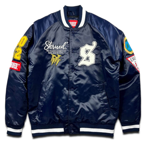 "Mission" Satin Bomber Jacket - Navy