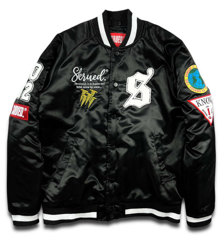 "Mission" Satin Bomber Jacket - Black